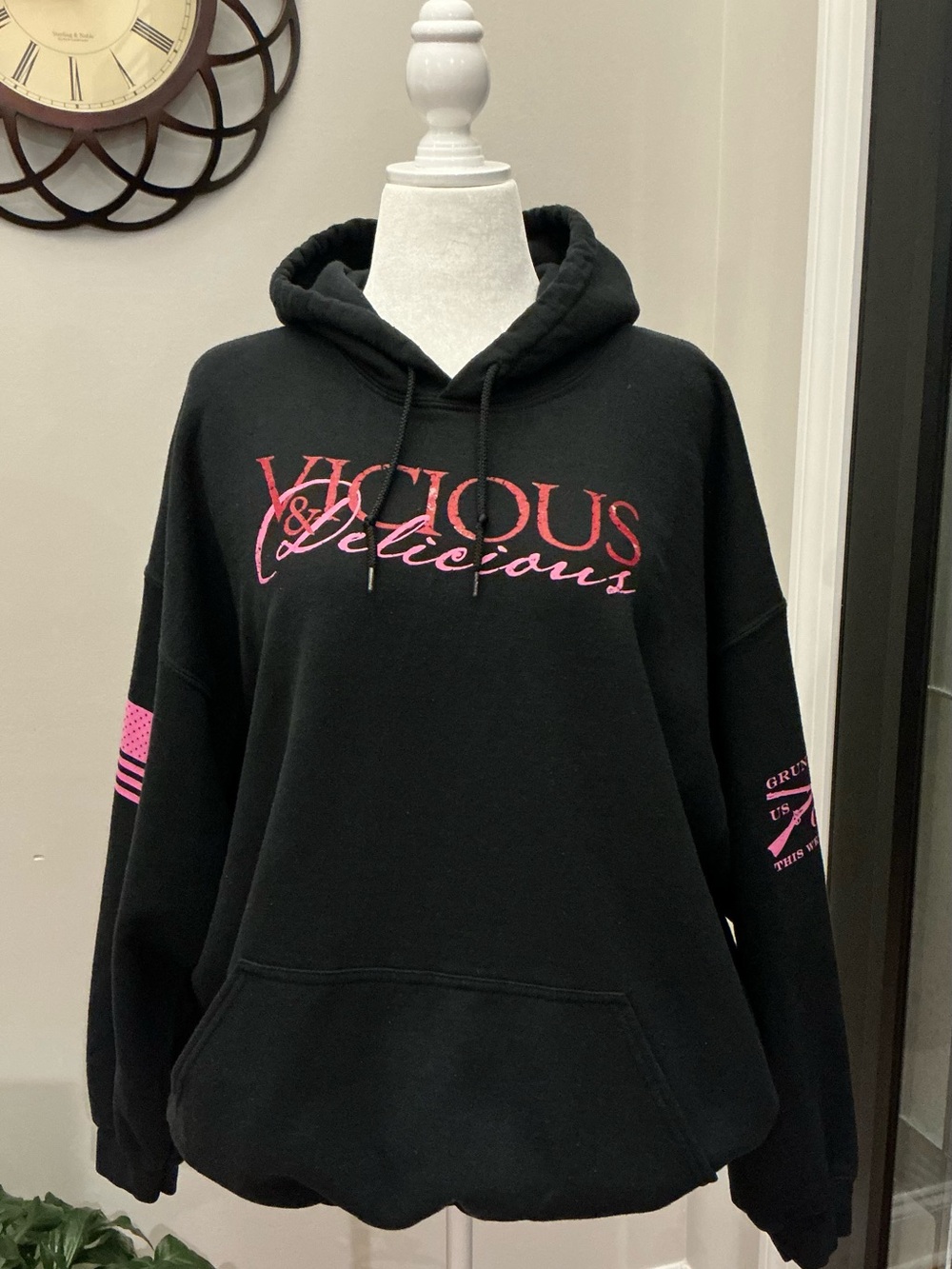 Grunt Style Vicious & Delicious Black Hoodie with Pink Graphics